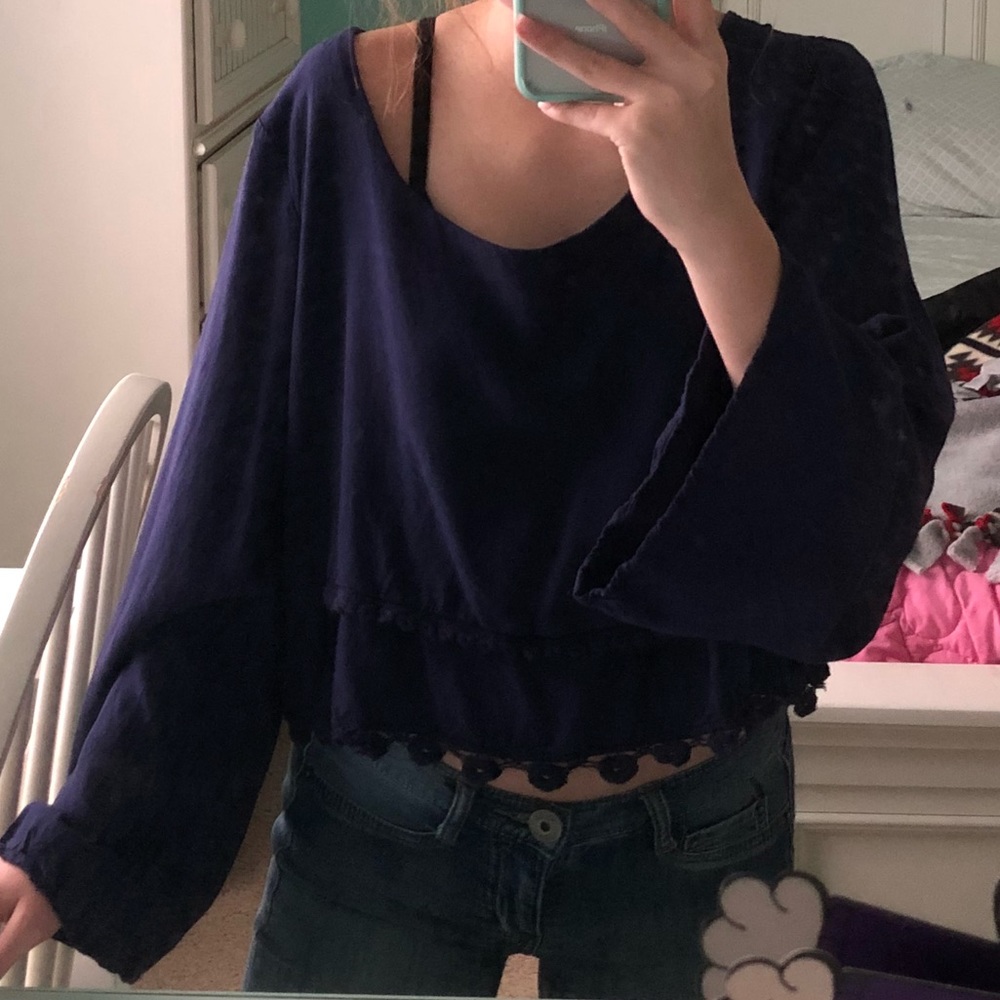 NEVER WORN Navy Blue Bell Bottom Sleeve Shirt